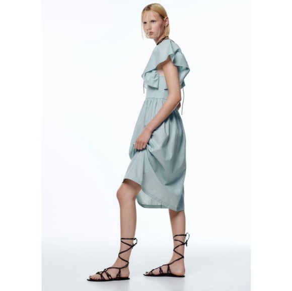 Zara Ruffled Dress Light Green Size Small - Picture 3 of 16
